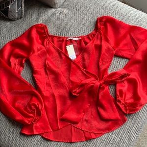 Francesca’s Red XS Wrap Front Blouse